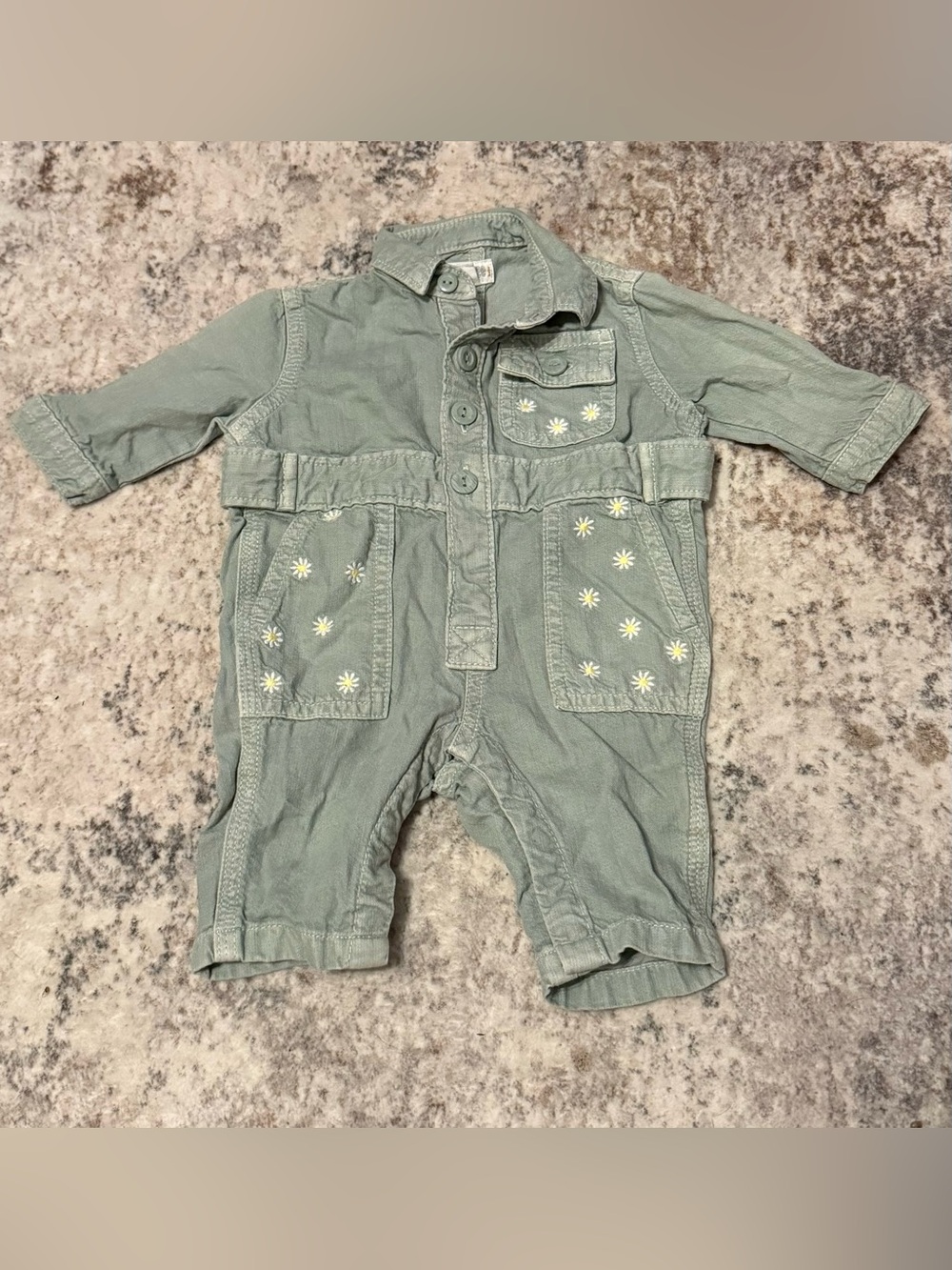 Gymboree Sage Green Daisy Pocket Romper